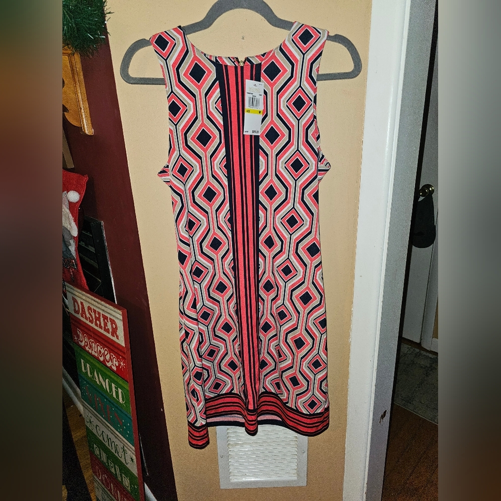 NWT Michael Kors Geometric Sleeveless Shearh Dress SZ M